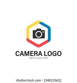 Camera logo template design. Camera logo with modern frame isolated on white background