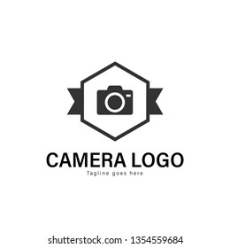 Camera logo template design. Camera logo with modern frame isolated on white background