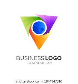 camera logo, camera and triangle, combination logo with 3d colorful style