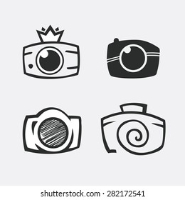 Camera, logo vector set. Trendy Hipster graphic collection equipment. photo icon