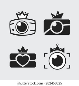 Camera, logo vector set. Trendy Hipster graphic collection equipment. photo icon