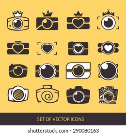 Camera, logo vector set. Trendy Hipster graphic collection equipment. photo icon