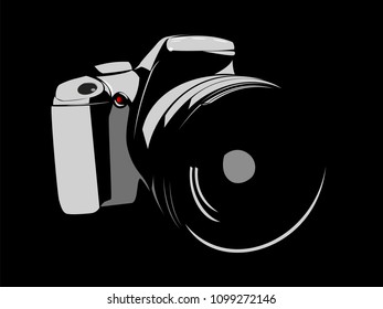 camera, logo white on a black background