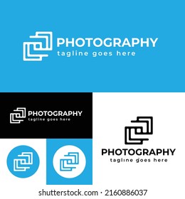 Camera Logo.Photography square shape Logo Template.Vector Illustration.Black And White color.