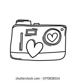 Camera with love Doodle vector icon. Drawing sketch illustration hand drawn cartoon line.