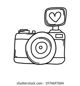 Camera with love Doodle vector icon. Drawing sketch illustration hand drawn cartoon line.