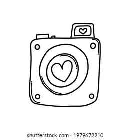 Camera with love Doodle vector icon. Drawing sketch illustration hand drawn cartoon line.