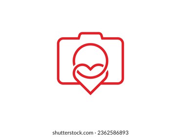 camera with love logo. wedding photography symbol vector design