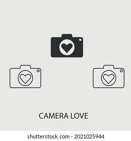  Señal de ilustración de icono del vector de amor de cámara para web y diseño