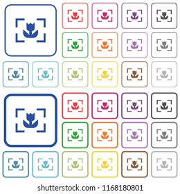 Camera macro mode color flat icons in rounded square frames. Thin and thick versions included.