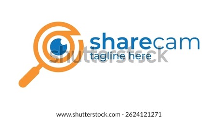 camera and magnifying glass combination logo design, logo for digital media, lens, camera, vision, symbol, icon, idea, creative.