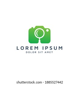 camera and magnifying glass, negative space logo design
