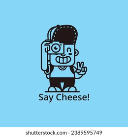 Camera Man Boy Clicking Photo Say Cheese Funny Mascot Cartoon Art