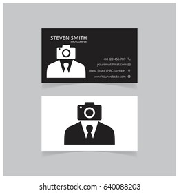 Camera man logo Minimal Corporate Business card with Black and White Color