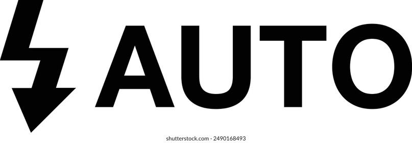 Camera Manual Mode, Flash Auto flat black vector icon.