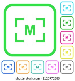 Camera manual settings mode vivid colored flat icons in curved borders on white background