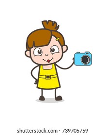 Camera Marketing Concept - Cute Cartoon Girl Vector
