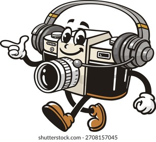Kamera Maskottchen Cartoon tragen Headset oder Kopfhörer