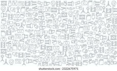 camera and media doodles doodle background. camera line icon background.