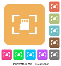 Camera memory card flat icons on rounded square vivid color backgrounds.
