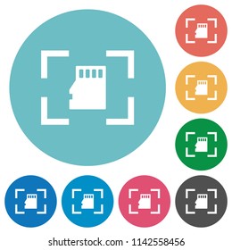Camera memory card flat white icons on round color backgrounds