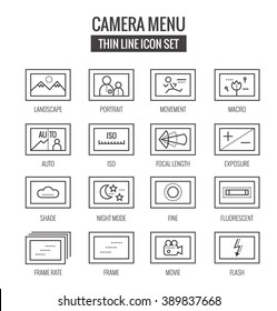 Camera menu and function Icons. flat thin line design. vector eps10