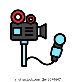 Camera mini illustration outline color icon, use for journalist, broadcasting, news and media UI, UX kit, app and web development, digital or print.