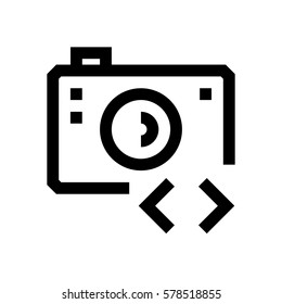 Camera mini line, icon, background and graphic. The icon is black and white, linear  flat, vector, pixel perfect, minimal, suitable for web and print. 