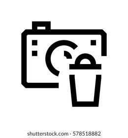 Camera mini line, icon, background and graphic. The icon is black and white, linear  flat, vector, pixel perfect, minimal, suitable for web and print. 