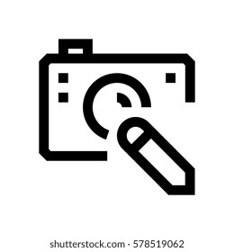 Camera mini line, icon, background and graphic. The icon is black and white, linear  flat, vector, pixel perfect, minimal, suitable for web and print. 