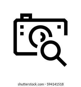 Camera mini line, icon, background and graphic. The icon is black and white, linear  flat, vector, pixel perfect, minimal, suitable for web and print. 
