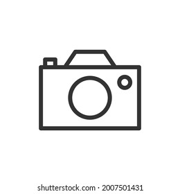 Camera minimal line icon. Web stroke symbol design. Camera sign isolated on a white background. Premium line icon.
