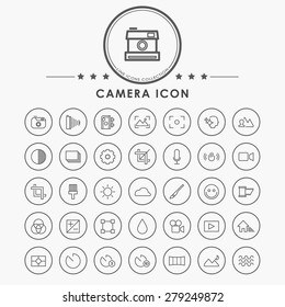 camera minimal line icons with circle button