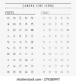 camera minimal line icons on bold and thin line concept vector