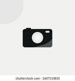 Camera in minimalistic style on white background. Modern vector illustration. Banner template. Icon vector illustration. Photography symbol.