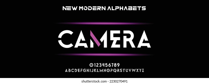 CAMERA Modern Bold Font. Regular Italic Number Typography urban style alphabet fonts for fashion, sport, technology, digital, movie, logo design, vector illustration