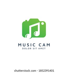 camera and music negative space logo design
