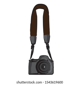 A camera with a neck strap drawn on a white ground