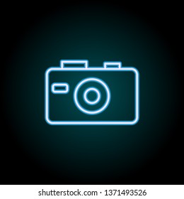 camera neon icon. Elements of Camping set. Simple icon for websites, web design, mobile app, info graphics on dark gradient background