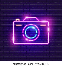 Camera neon icon. Vector illustration for design. Photography Concept.