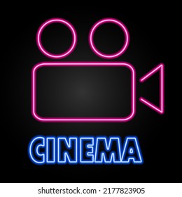 signo de neón de cámara, diseño moderno de banner brillante, coloridas tendencias de diseño moderno sobre fondo negro. Ilustración vectorial.