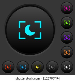 Camera night mode dark push buttons with vivid color icons on dark grey background