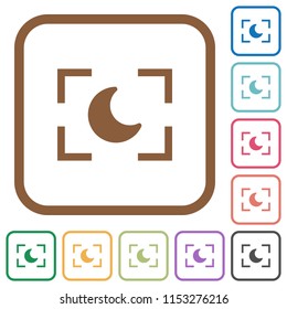 Camera night mode simple icons in color rounded square frames on white background