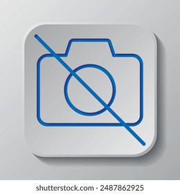 Cámara, sin logotipo de la foto simple Vector de iconos. Diseño plano. Diseño de corte de papel. Símbolo azul cortado con sombra. Insignia gris Botón, fondo gris.ai