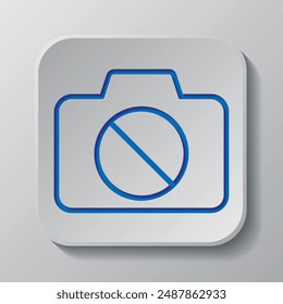 Camera, no photo simple icon vector. Flat design. Paper cut design. Cutted blue symbol with shadow. Gray badge button, gray background.ai