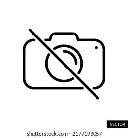 Camera not allowed, No photography, Image not available concept vector icon in line style design for website, app, UI, isolated on white background. Editable stroke. EPS 10 vector illustration.