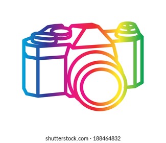 Camera, object drawing in spectrum color vector illustration
