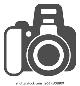 Camera with objective and flash solid icon, optical equipment concept. Vector graphics. Photo camera sign on white background, glyph style icon for mobile or web design