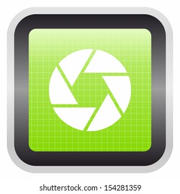 Camera objective icon (glossy screen button, green version)
