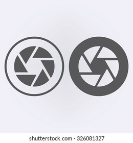 Camera objective icon set in circle . Vector illustration